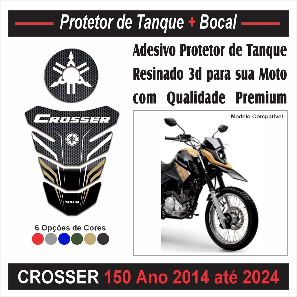 Adesivo Protetor de Tanque e Bocal Resinado 3d W183 Para Moto Yamaha Crosser Z 150 de ano 2014 a 2024