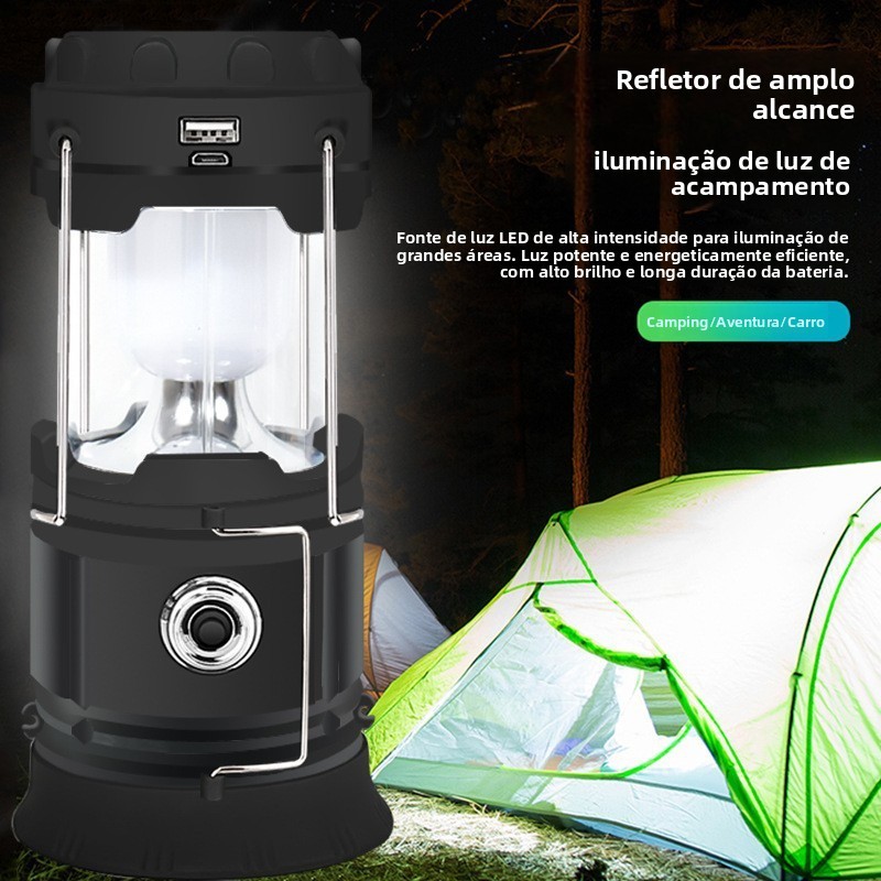 Lanterna de camping movida a energia solar, luz LED para camping ao ar livre, luz portátil de emergência para tendas de