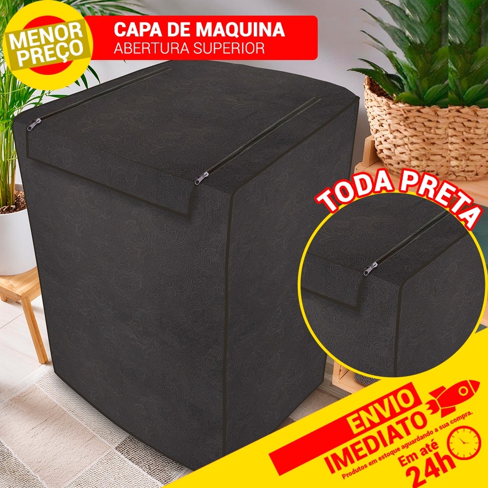 Capa de Máquina de Lavar Flanelada All Black Com Zíper Lavadora 4kg a 16kg Proteção Total