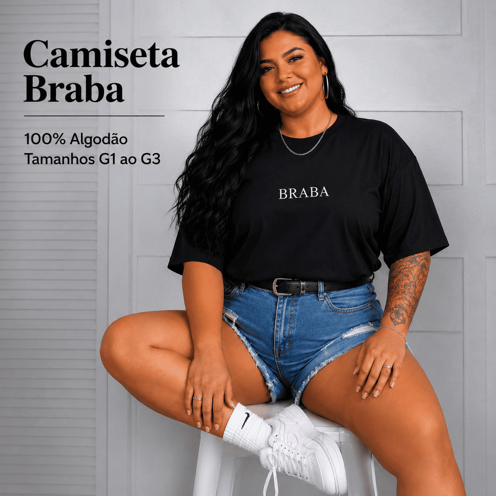 Camiseta Plus Size BRABA Feminina 100% Algodão Estampada Confortável Premium G1 G2 G3 Tendência Fashion
