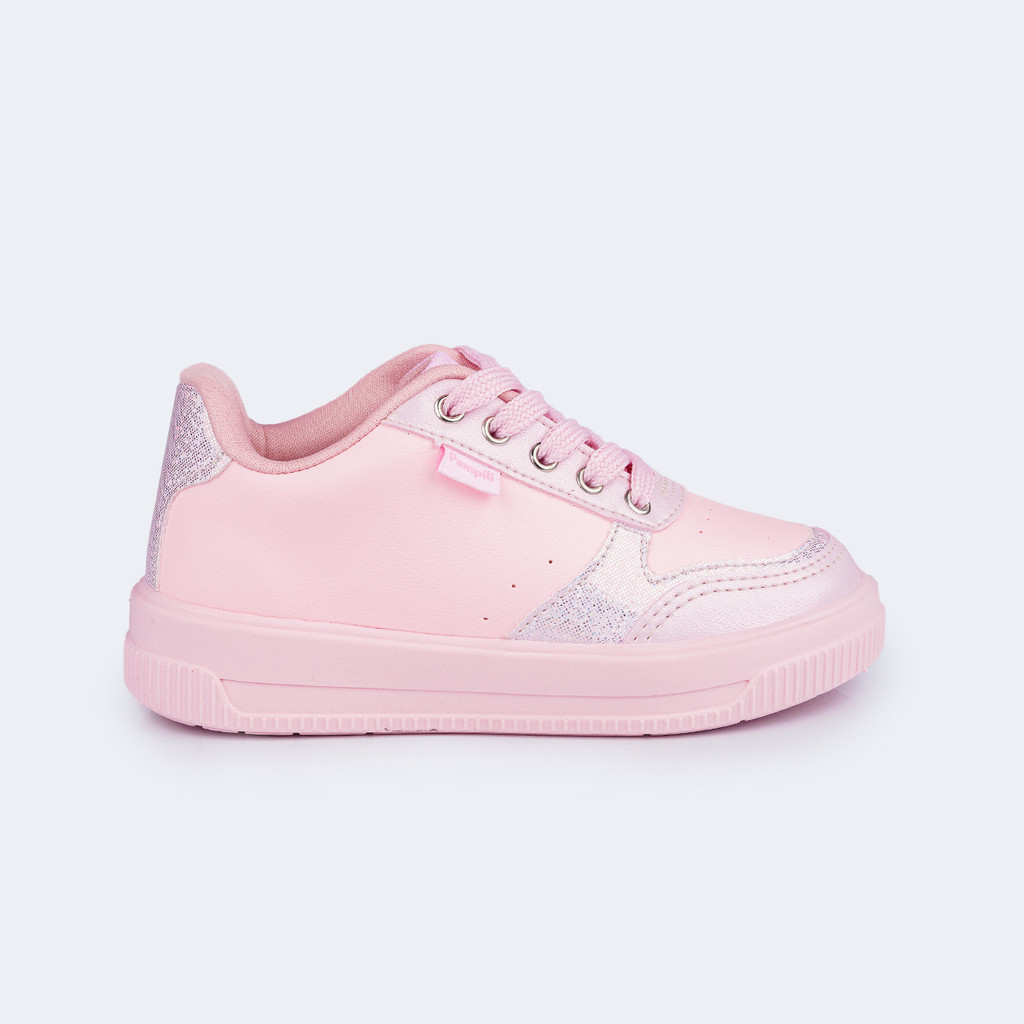 Tênis Infantil Menina com Brilho e Cadarço Rosa Claro Pampili
