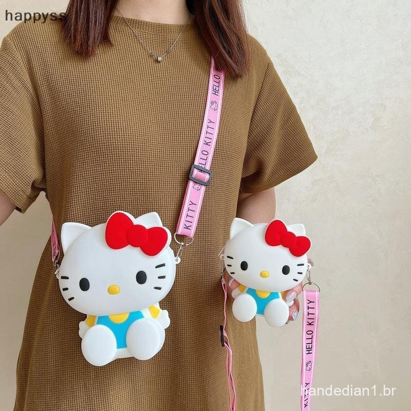 1Pc Sanrio Hello Kitty Silicone Crossbody Sling Bag Bonito Mensageiro Viagem 3D Bolsas De Ombro Pequena Bolsa De