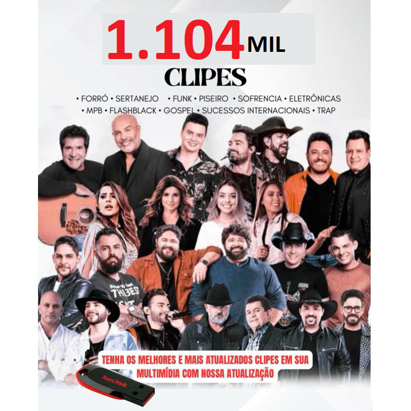 Pendrive Com Clipes 1.104 Vários 2026 | são 1.104 Clipes MP4 | 8GB | As Mais Tocadas | Som Automotivo