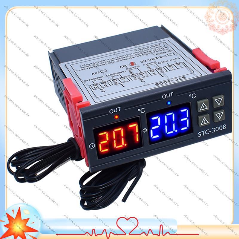 [Em Vendas E] Dual Digital-3008 Controlador De Temperatura Aquecedor De Termostato De Saída De Dois Relés Com De Sonda 1
