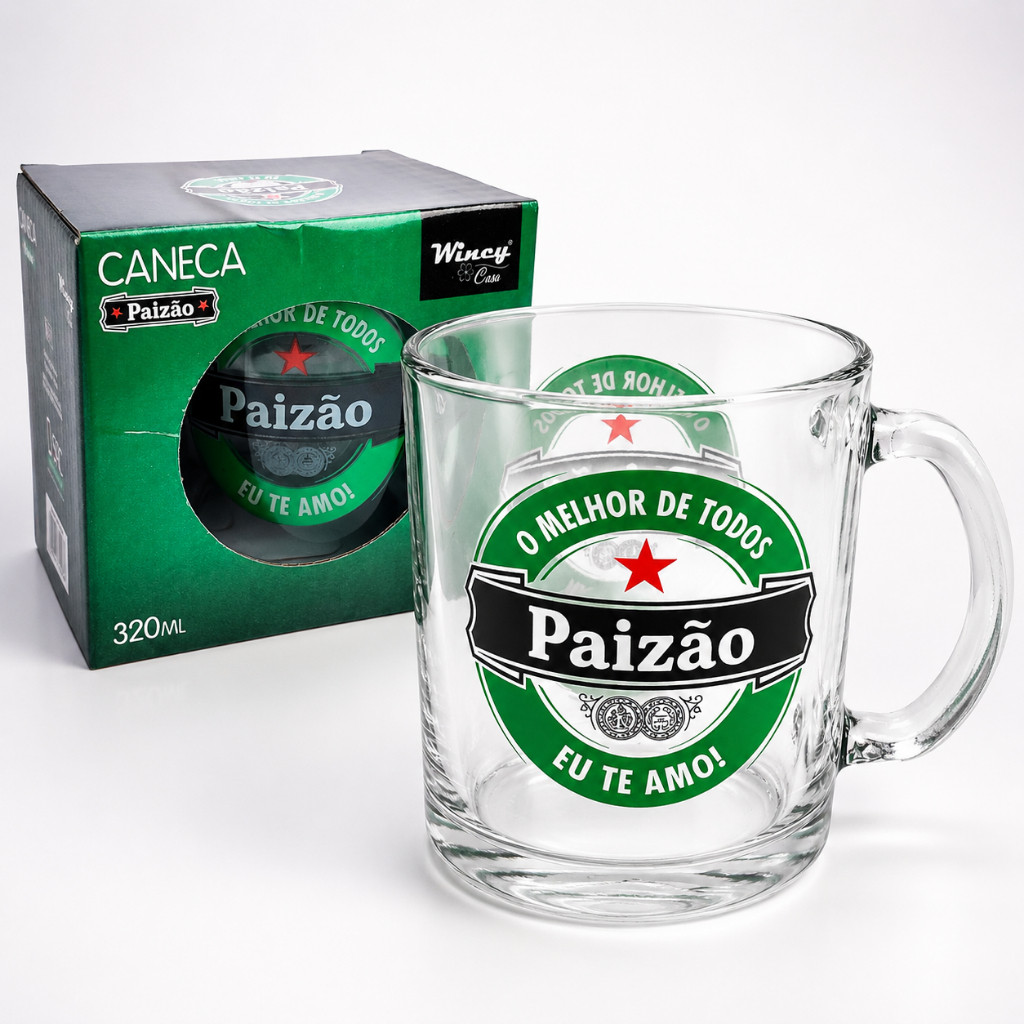 Detalhes do Caneca de Vidro Paizão 320ml Presente Dia dos Pais Melhor de Todos Com Caixa