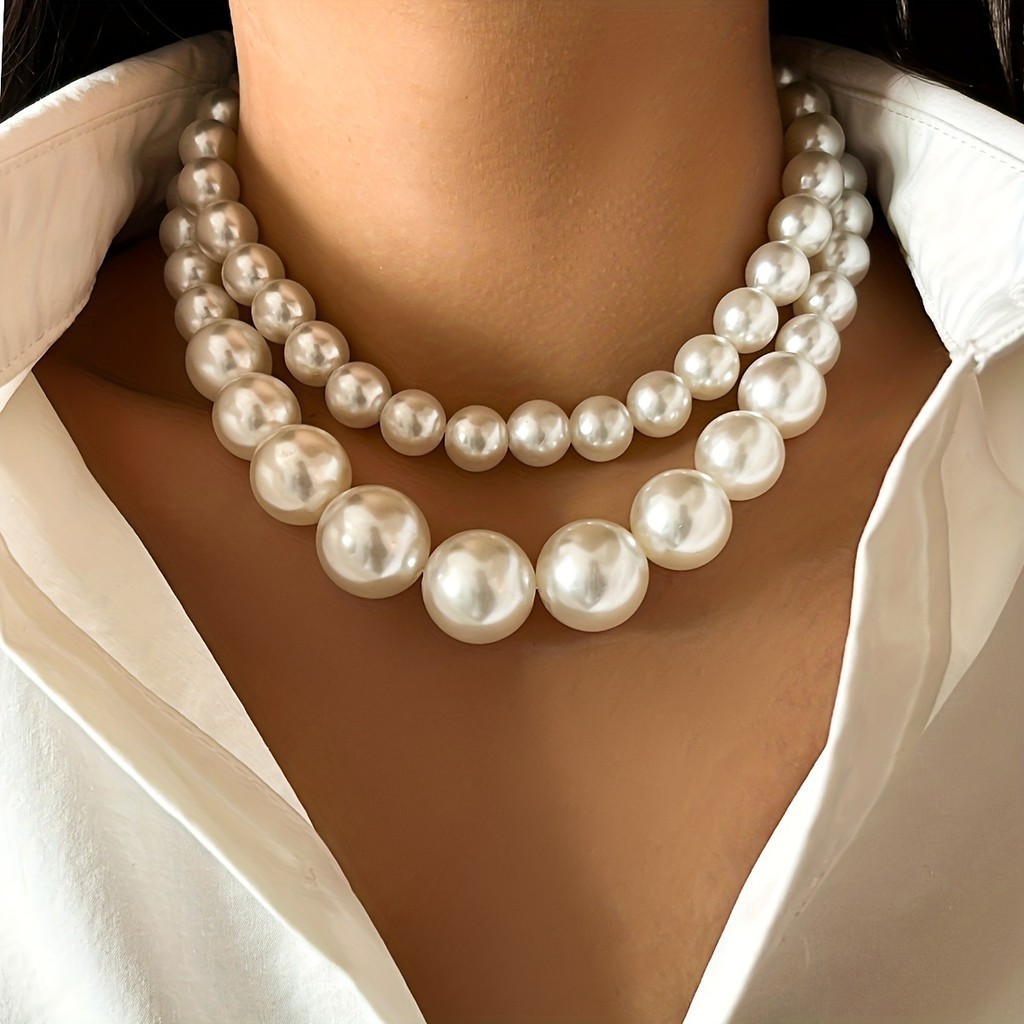 2pcs /set Colar de Pérolas Artificiais Estilo Barroco Exagerado Colar de Pérolas Artificiais Presente Único Jóias