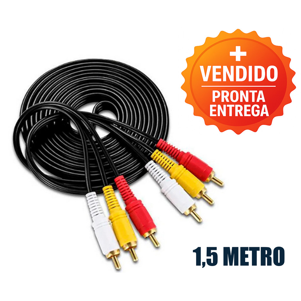Cabo RCA RCA 3x3 Áudio e Vídeo 1,5m Alta Qualidade para DVD, TV, Home Theater, Caixas de Som