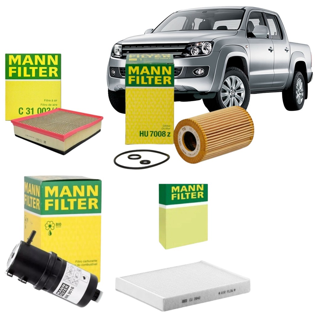 Kit Revisão 4 Filtros Mann VW Volkswagen Amarok 2.0 - 2010 a 2015 - Ar + Óleo + Diesel + Cabine (Mann CU2842/1 + WK