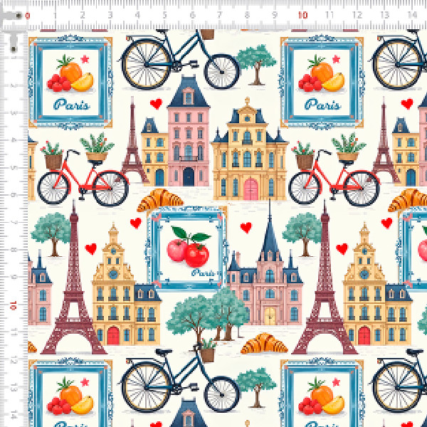 Tecido Tricoline Estampado Passeio em Paris Costura Pano Ateliê Artesanato Patchwork Pano