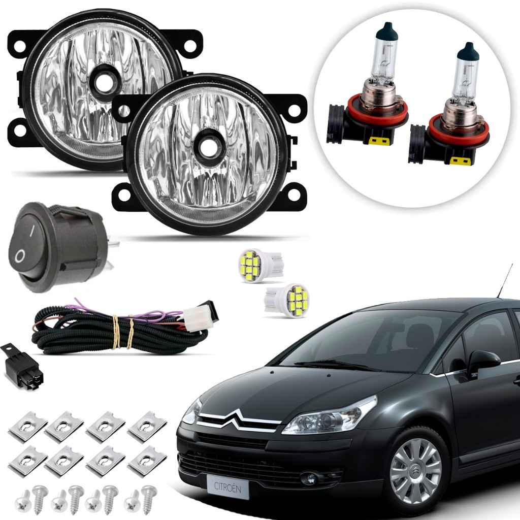 Kit Farol de Milha Neblina Auxiliar Citroen C4 Hatch Pallas Sedan Vtr 06 07 08 09 10 11 12