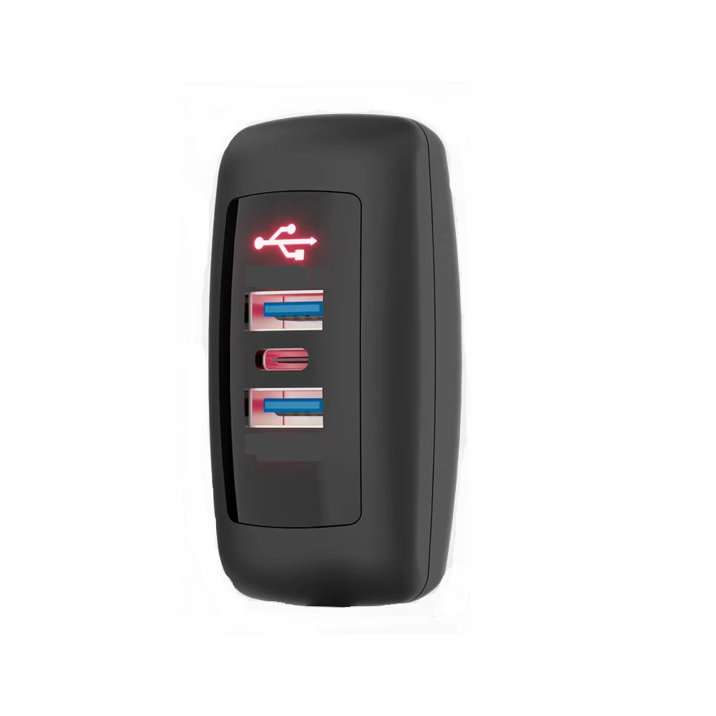 Tomada 2 Saídas USB 1 Saida USB-C 3x2.1A Sobrepor KLX VERMELHA