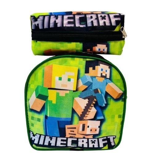 Lancheira Escolar + Estojo Tematico Minecraft Menino Infantil Volta As Aulas 2024 Personagem Meninos Desenho