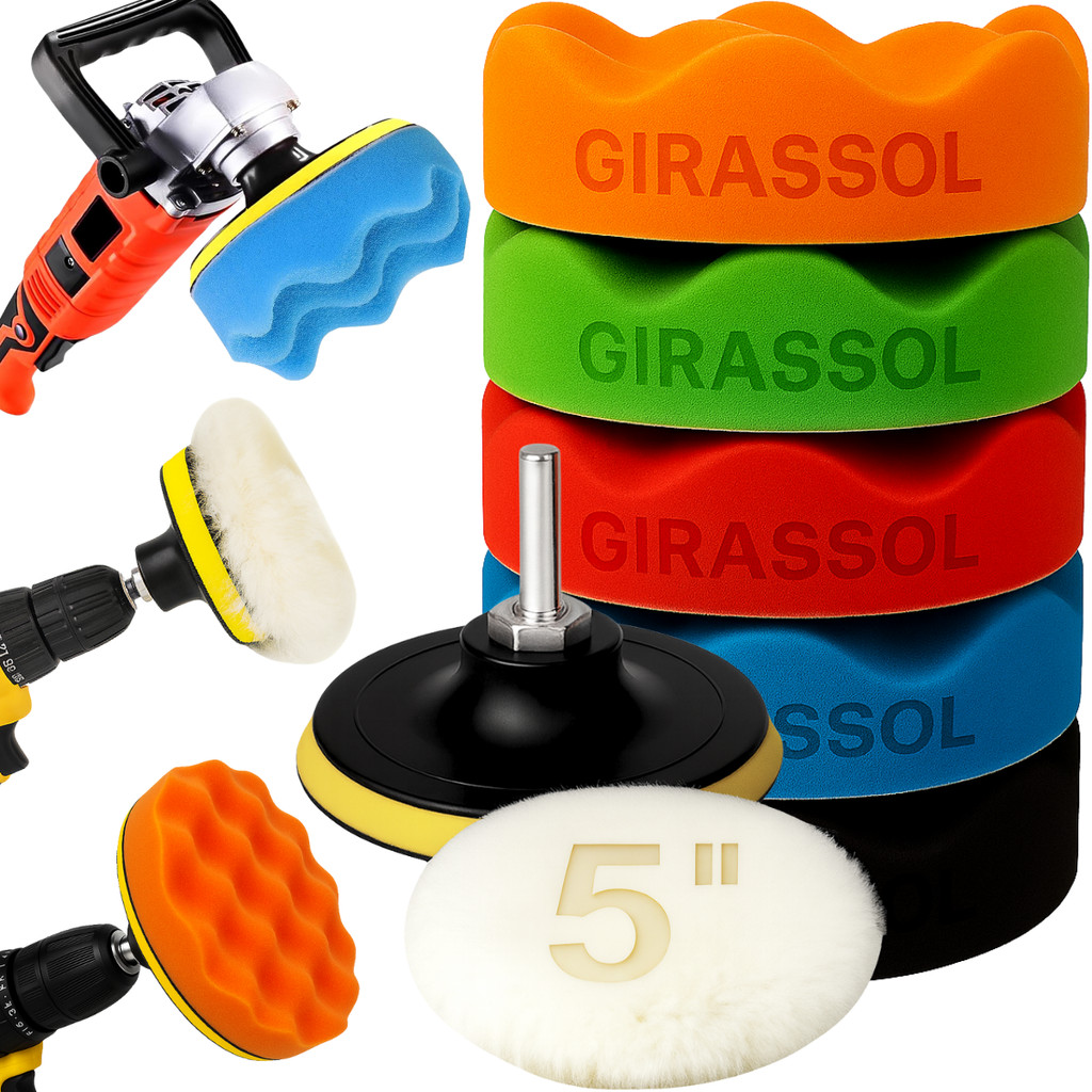 Kit 8 Peças 5 Pol. 125mm Disco Espuma Boina Lã Prato Pino M14 Polimento Automotivo KP8