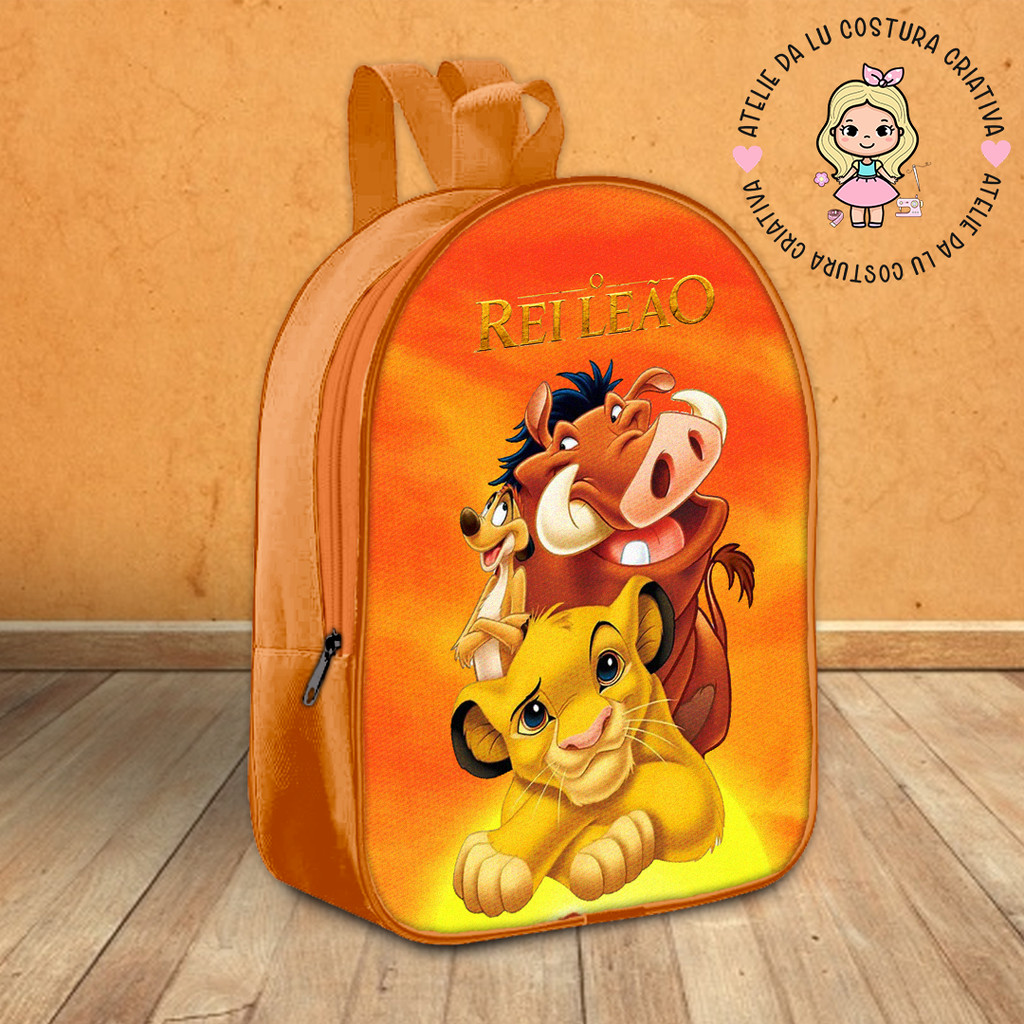Mochila Rei Leão 26x20 em nylon personalizada