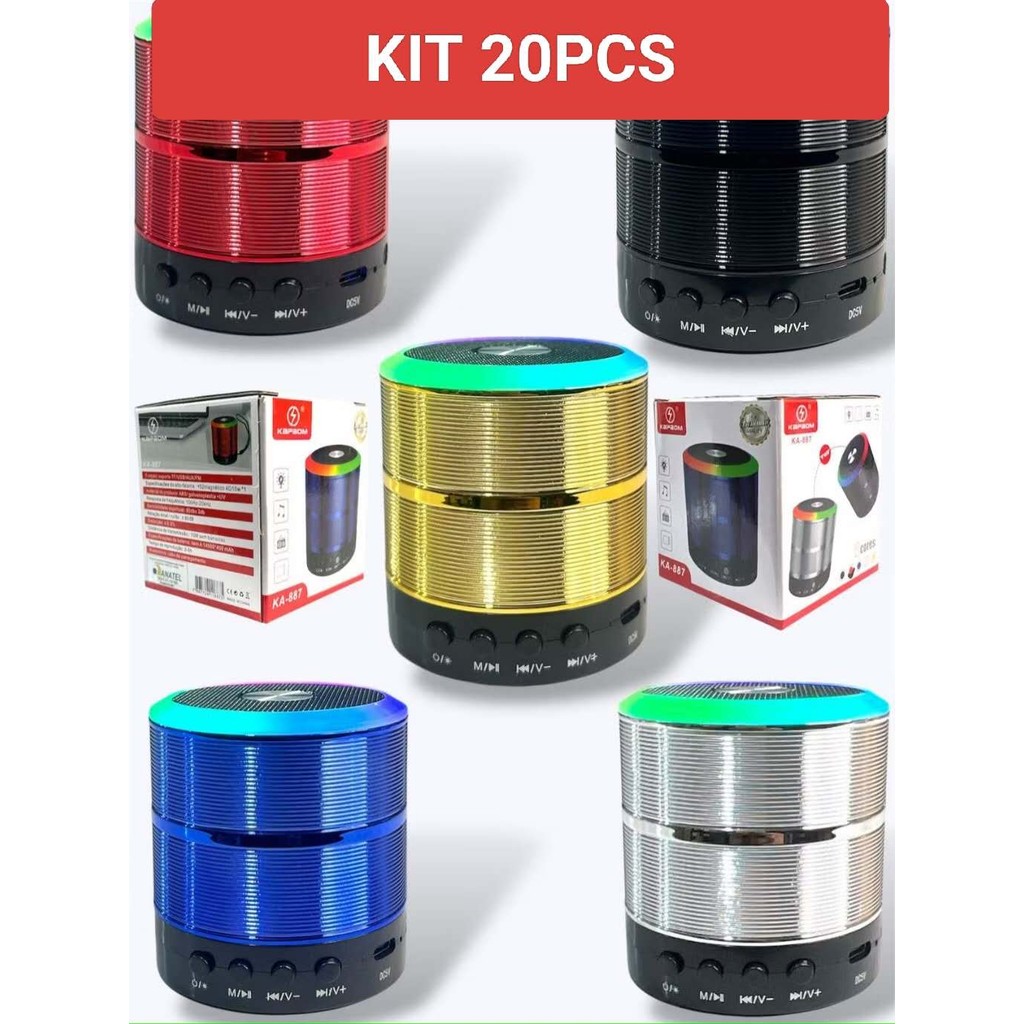Kit 5/10/20 Mini Caixa de Som Bluetooth 4.0 com RGB/ WS-887 com entrada SD, Pen Drive, P2 e Rádio FM aleatorio