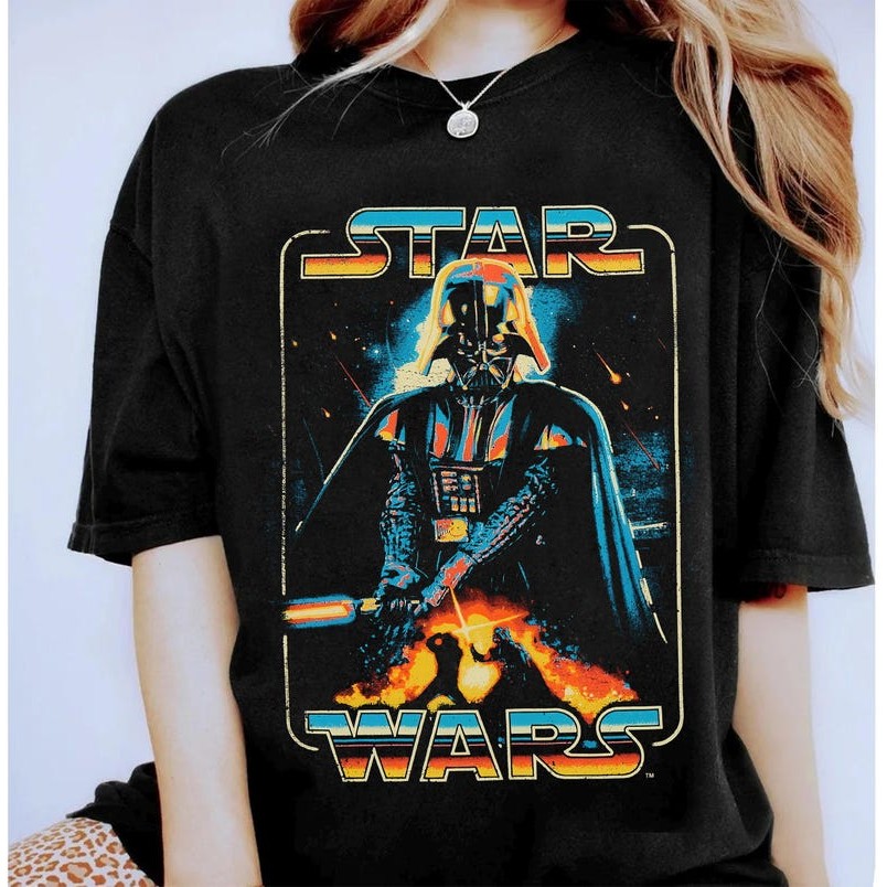 Camiseta Unissex Oversized Plus Size Feminina Masculina Fofo Camisa Star Wars Vintage Darth Vader vs Luke Skywalker Algo