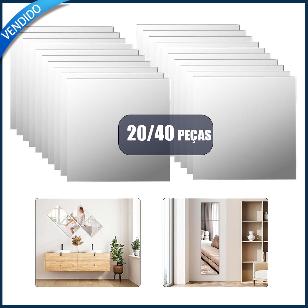 20/40 peças Espelho macio para montagem na parede Espelho acrílico com verso adesivo Espelho de corpo inteiro 20x20 cm