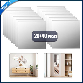 20/40 peças Espelho macio para montagem na parede Espelho acrílico com verso adesivo Espelho de corpo inteiro 20x20 cm