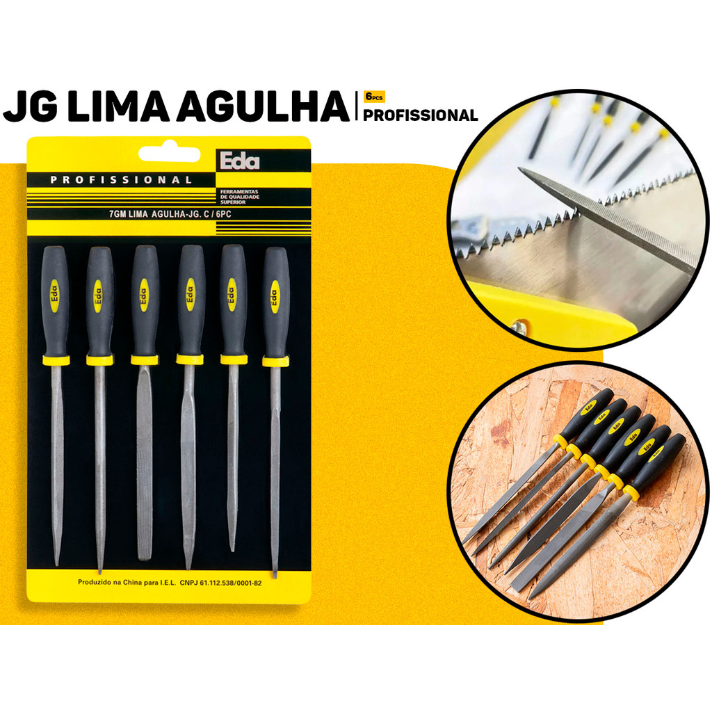 Kit Limas Tipo Agulha Eda 6Pçs Triangular Redonda Chata Meia Cana Cabo Emborrach