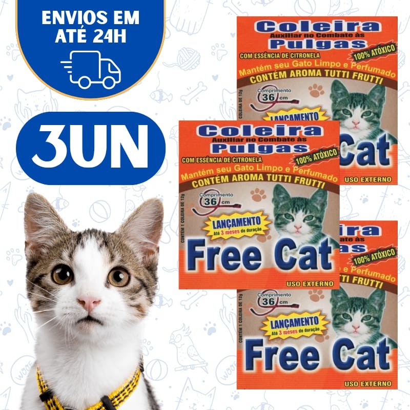 3 Coleira Anti Pulga Cachorro Gato Free Cat Free Dog em Oferta na Shopee