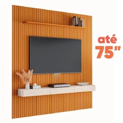 Painel para TV até 75 Polegadas 2,25x2,40m Ripado com Nicho Arbo Cedro/Off White EDN