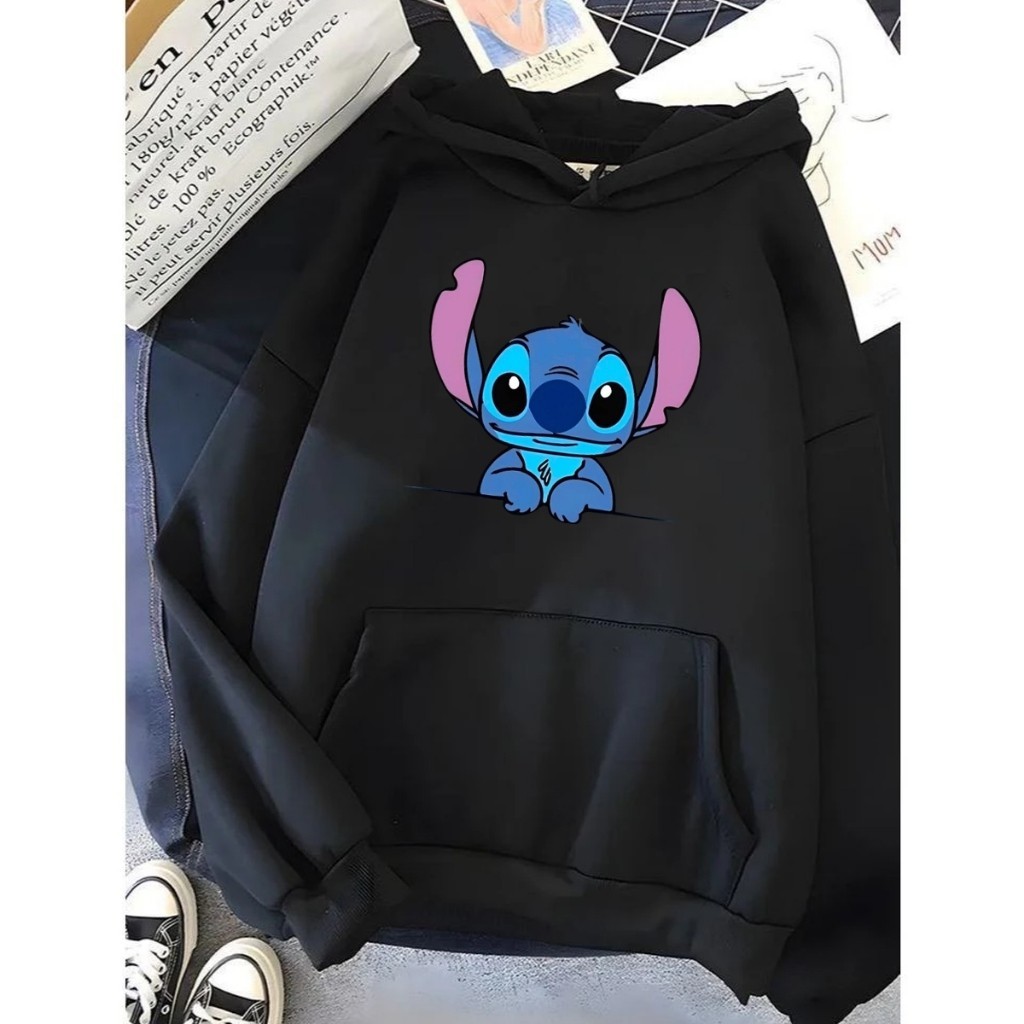 Moletom Canguru Unissex Lilo Stitch Bracinho Agasalho Casaco Blusa De Frio Blusão Capote Flanelado Quente