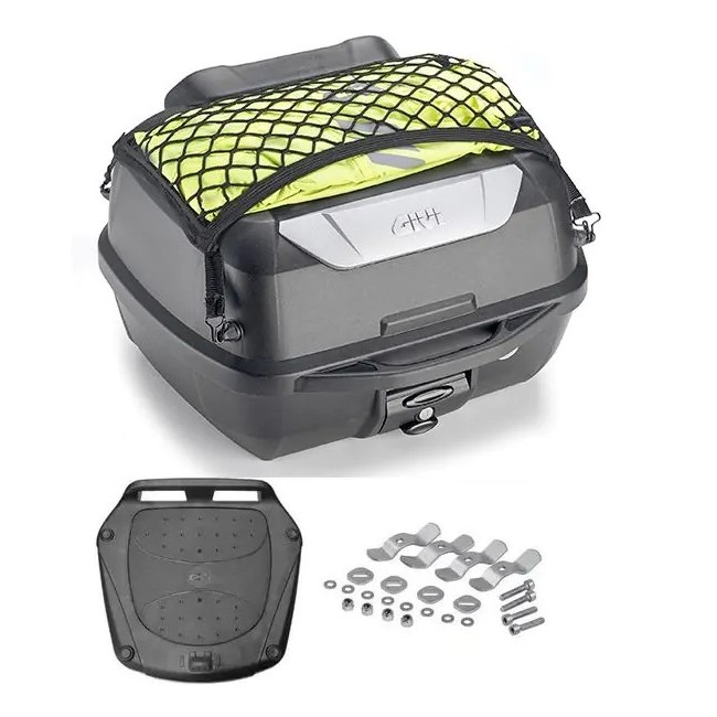 Baú Bauleto Givi E43NBR Monolock ADVENTURE 43 Litros Traseiro Preto Scooter COMPORTA ATE 2 CAPACETES COM BASE E TELINHA