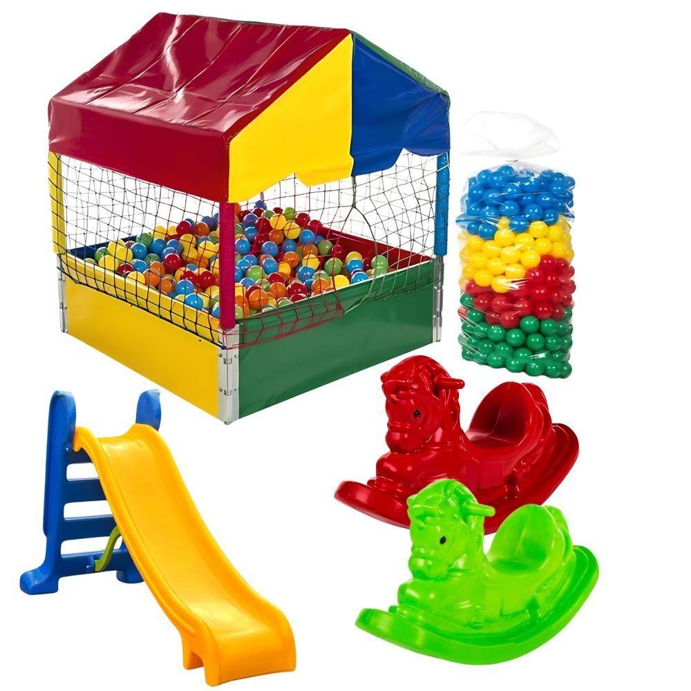 Kit De Piscina De Bolinha 1,00m Com 500 Bolinhas Escorregador Médio E 2 Gangorras 1 Lugar em Oferta na Shopee