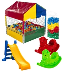 Kit De Piscina De Bolinha 1,00m Com 500 Bolinhas Escorregador Médio E 2 Gangorras 1 Lugar