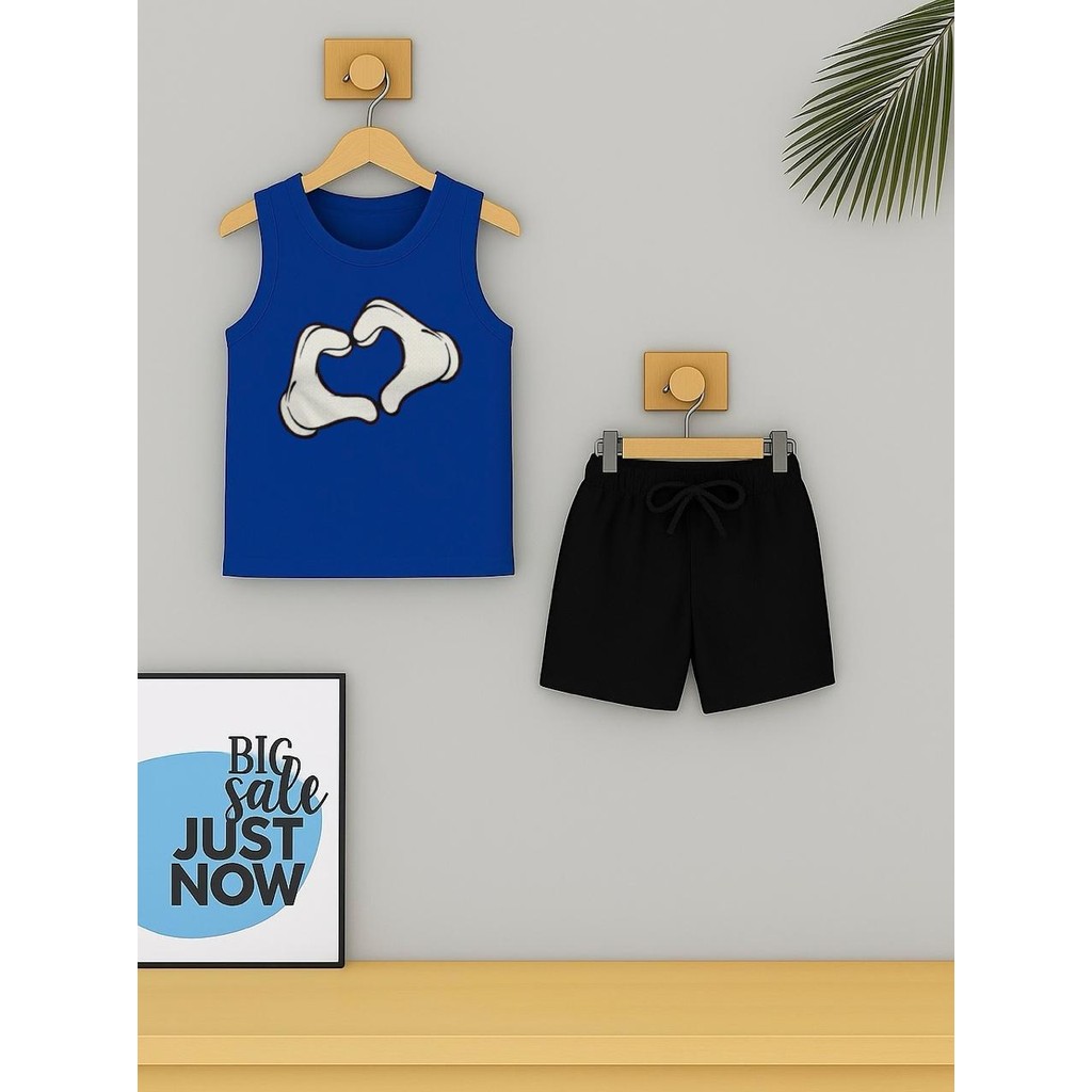 Conjunto Infantil Camiseta Cavada e Bermuda MAO CORAÇÃO Regata Roupa Criança Masculino Verão