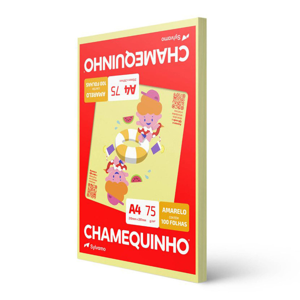 Papel sulfite A4 75g Amarelo 210x297 com 100 folhas Chamequinho
