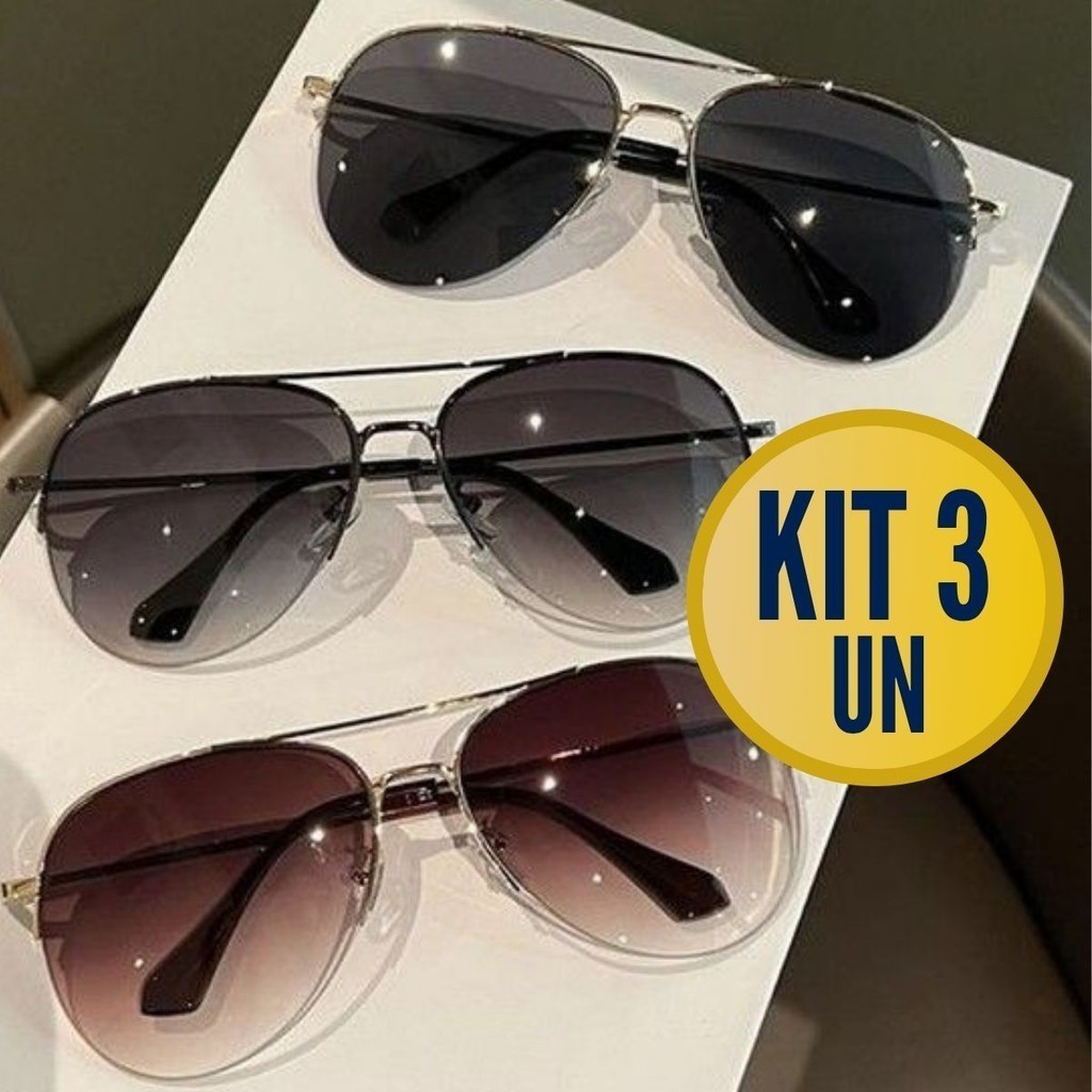 Kit com 3 Óculos aviador lentes cristal classic.