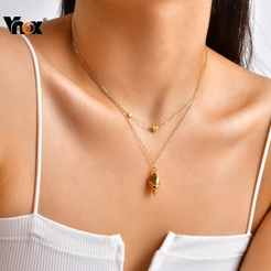 Vnox Oceano Estilo Concha Zircão Cúbico Em Forma De Coração Acessório Colar 2 Peças Conjunto , Aço Inoxidável Feminino F