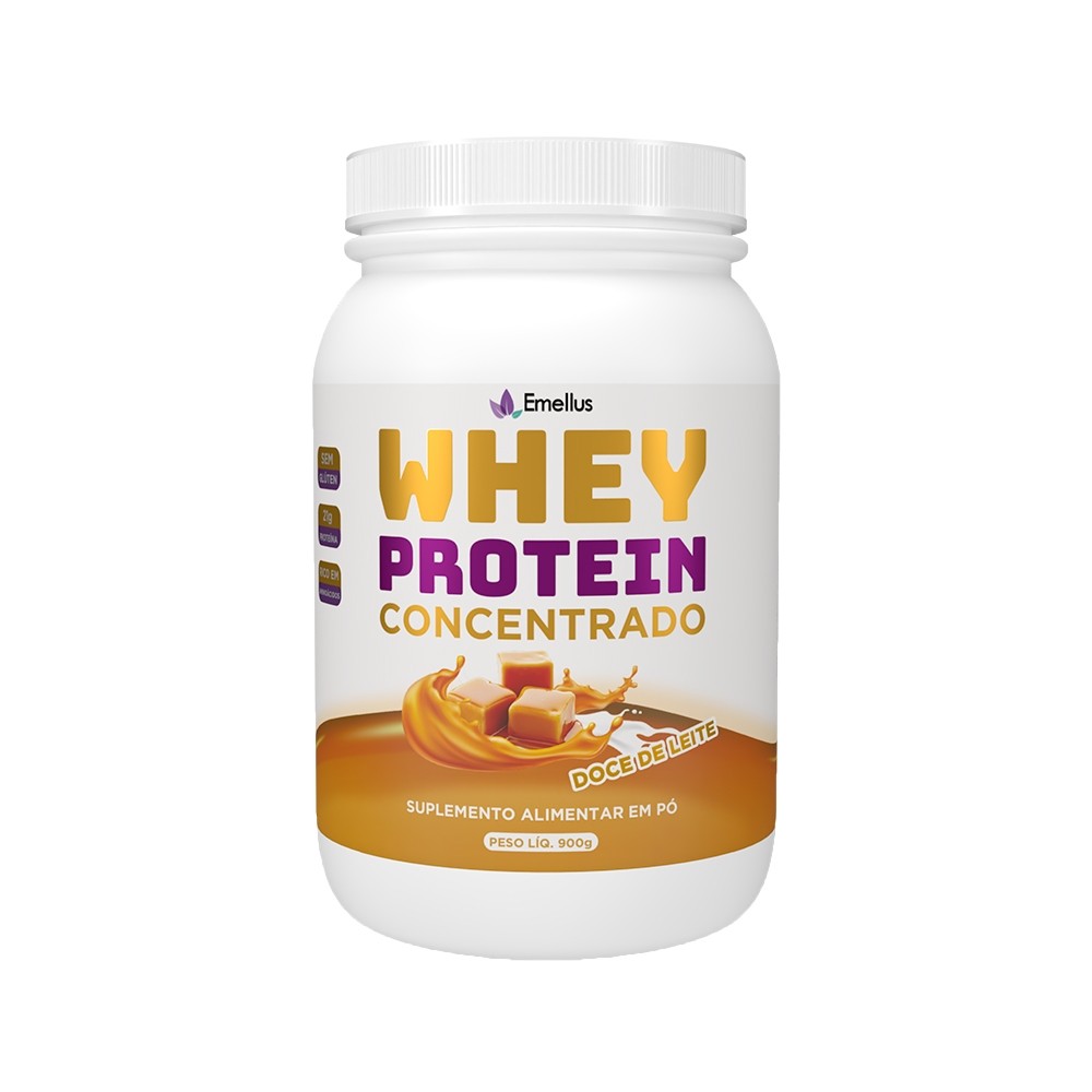 Whey Protein Concentrado Doce de Leite 900 gramas - 21 gramas proteína por dose Emellus