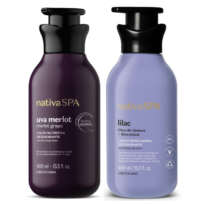 Combo Nativa Spa: Loção Uva Merlot 400ml + Loção Lilac 400ml