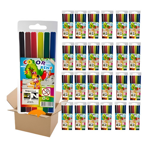 Kit Com  100 Estojos De Canetinha 6 Cores Hidrográfica