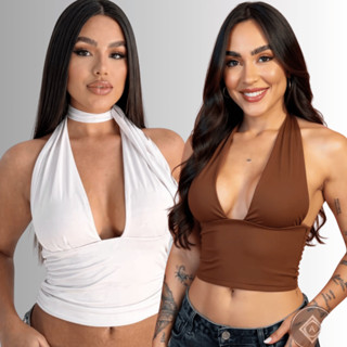 Top Cropped Com Amarraçao Multiformas Decote Forado Festa Moda Gringa Decotado Suplex Sexy Sustentaçao em Oferta na Shopee