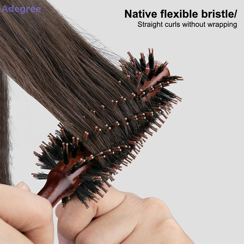 Adegree 10/12/14 Linhas Anti Estática Madeira Cerdas De Javali Escova Redonda Secador De Cabelo Ferramenta Estilo Provoc