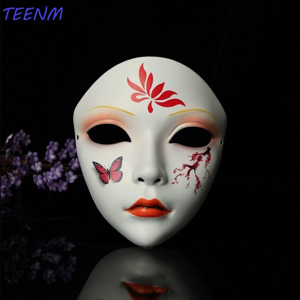 TEENM Cosplay Máscara De Gueixa , Rosto Cheio Flor Hanfu , Engraçado Vestir-Se Assustador Japonesa Brinquedo Mostrar em Oferta na Shopee