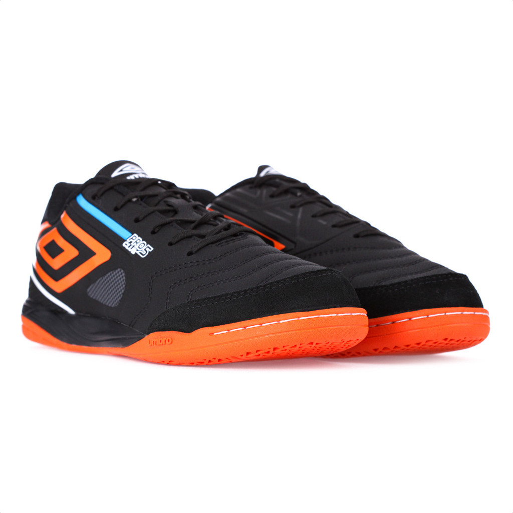Detalhes do Chuteira Umbro Futsal Pro 5 Bump Club Preto Laranja e Azul - Masculina de