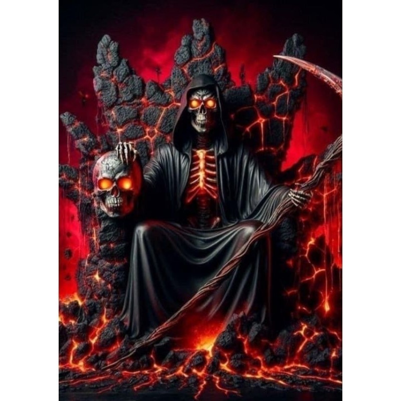 Quadro Decorativo Placa MDF-Exu Caveira Sentado com uma cabeça de caveira