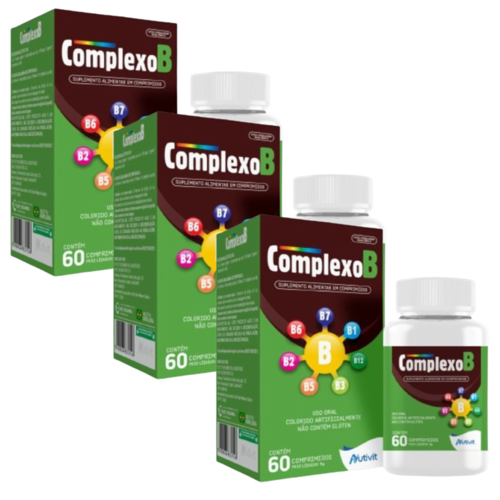 Kit 3 Complexo B Vitaminas B1 B2 B3 B5 B6 B7 B12 C/60 Cpr em Oferta na Shopee