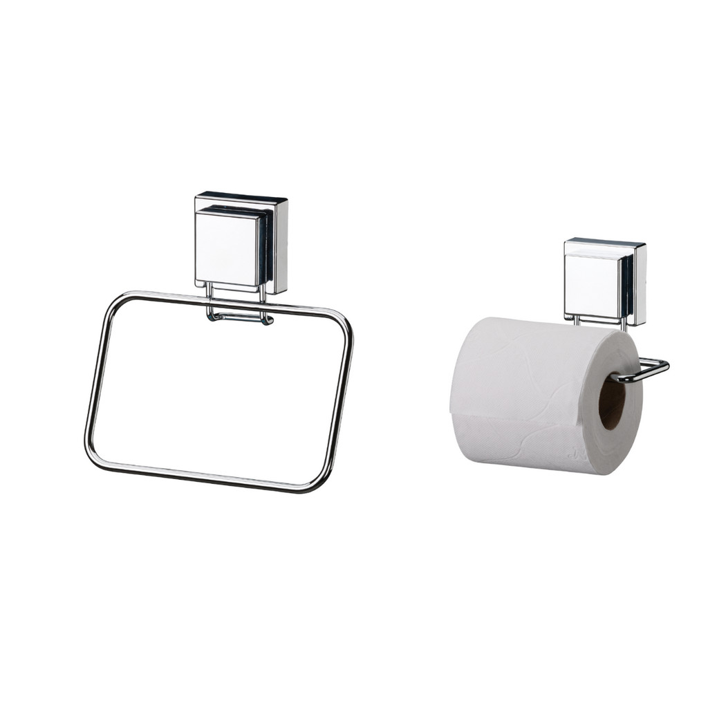 Kit banheiro inox fixação ventosa sucção 2 peças Future porta toalha rosto papeleira