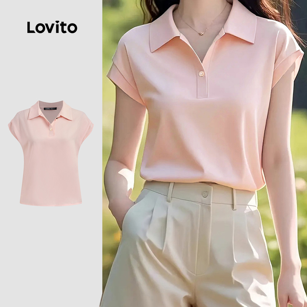 Lovito Blusa Casual com Botões Plissada de Spring/summer Rosa para mulheres L150AD1624 em Oferta na Shopee