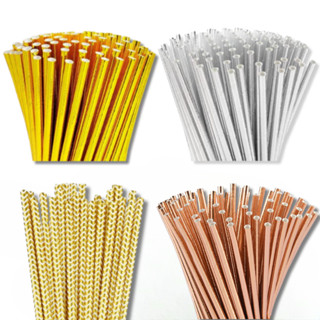 Canudo de papel Rose Gold Dourado Prata Liso Metálico decoração festa biodegradável em Oferta na Shopee