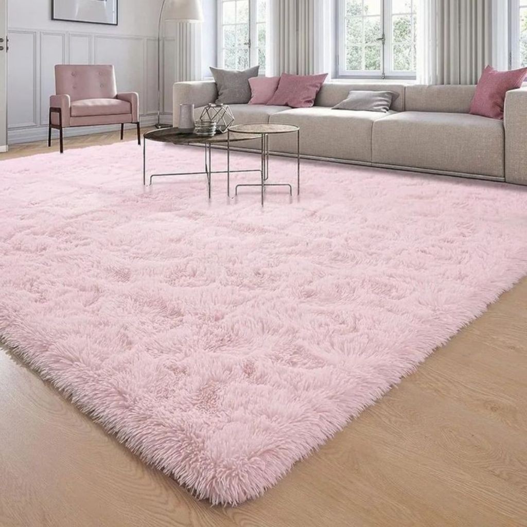 Tapete Sala Quarto Felpudo Pelo Alto Shaggy Grande Macio Peludo 1,00×1,40 Decoração Closet Rosa Luxo