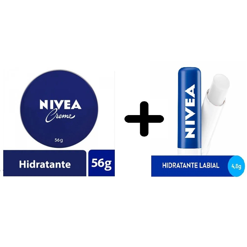 KIT NIVEA Creme Lata 56g/60ml Azul Hidratante Tradicional + Protetor Labial hidratante Nivea 4,8g Original Care