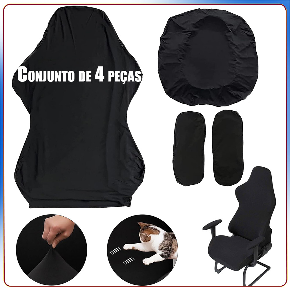 Capa elástica para cadeira de jogos de computador Capa para apoio de braços/encosto/almofada do assento  - Preto