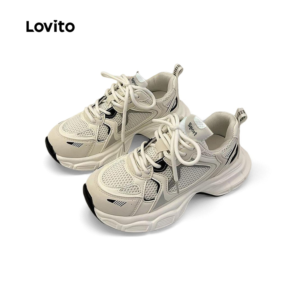 Lovito Casual Tênis Feminino Liso Respirável e Leve de Sola Alta Branco Combina com Tudo para Outono e Inverno LFA40382