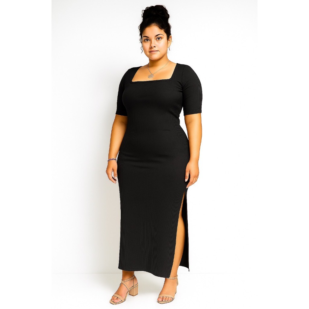 Vestido Longo Canelado com Fenda Lateral Feminino Tamanho Único e Plus Size (GGaoG3) Diversas Cores